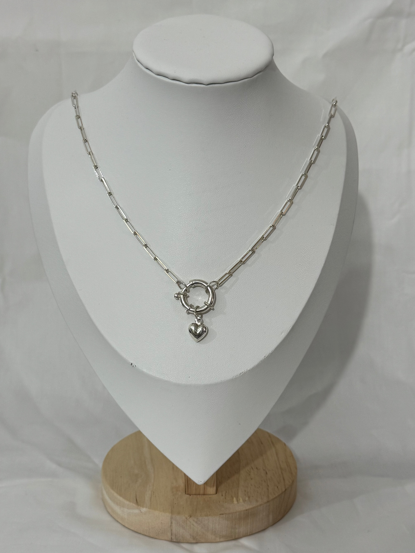 Silver Heart Spring Clasp Necklace