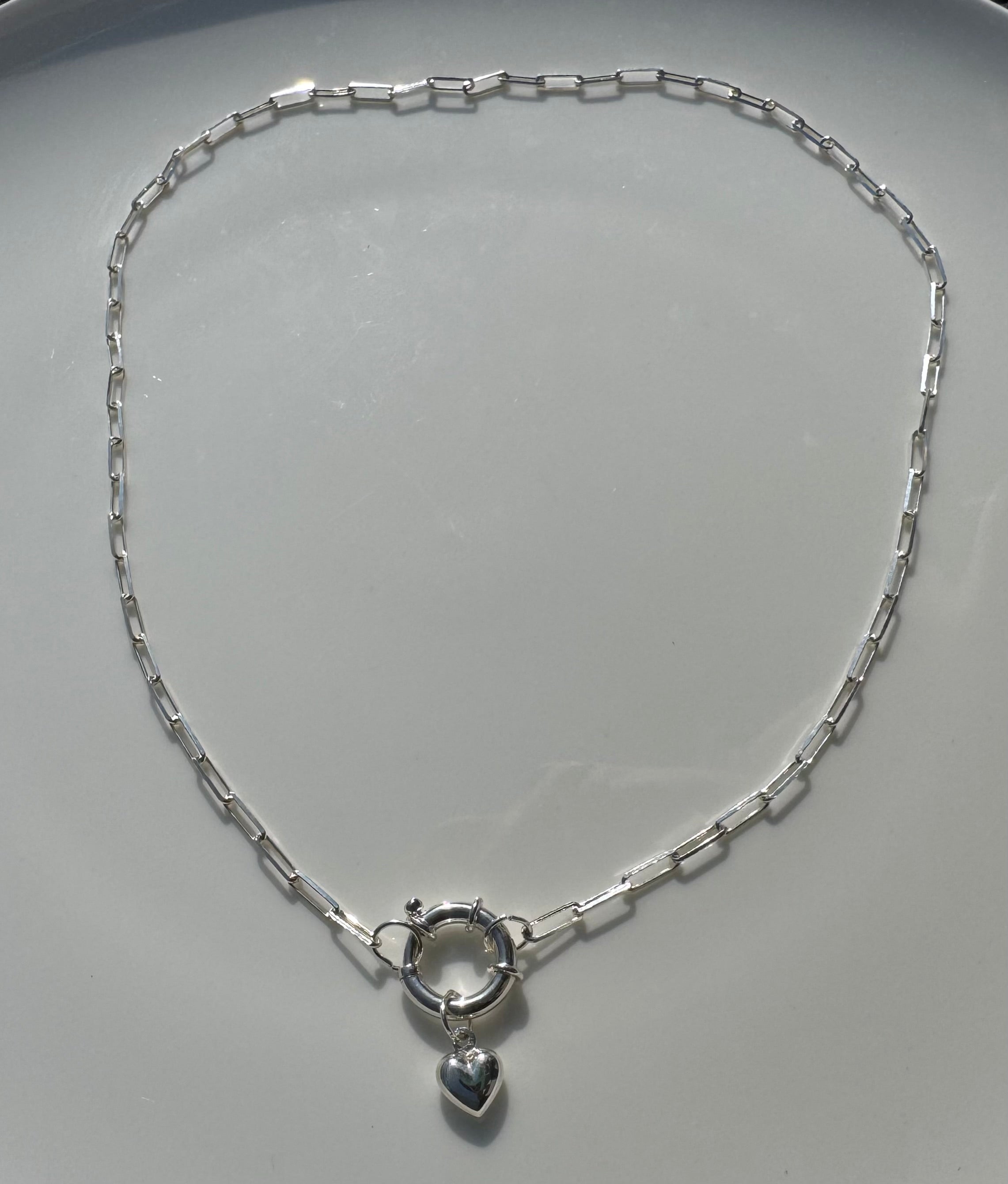 Silver Heart Spring Clasp Necklace