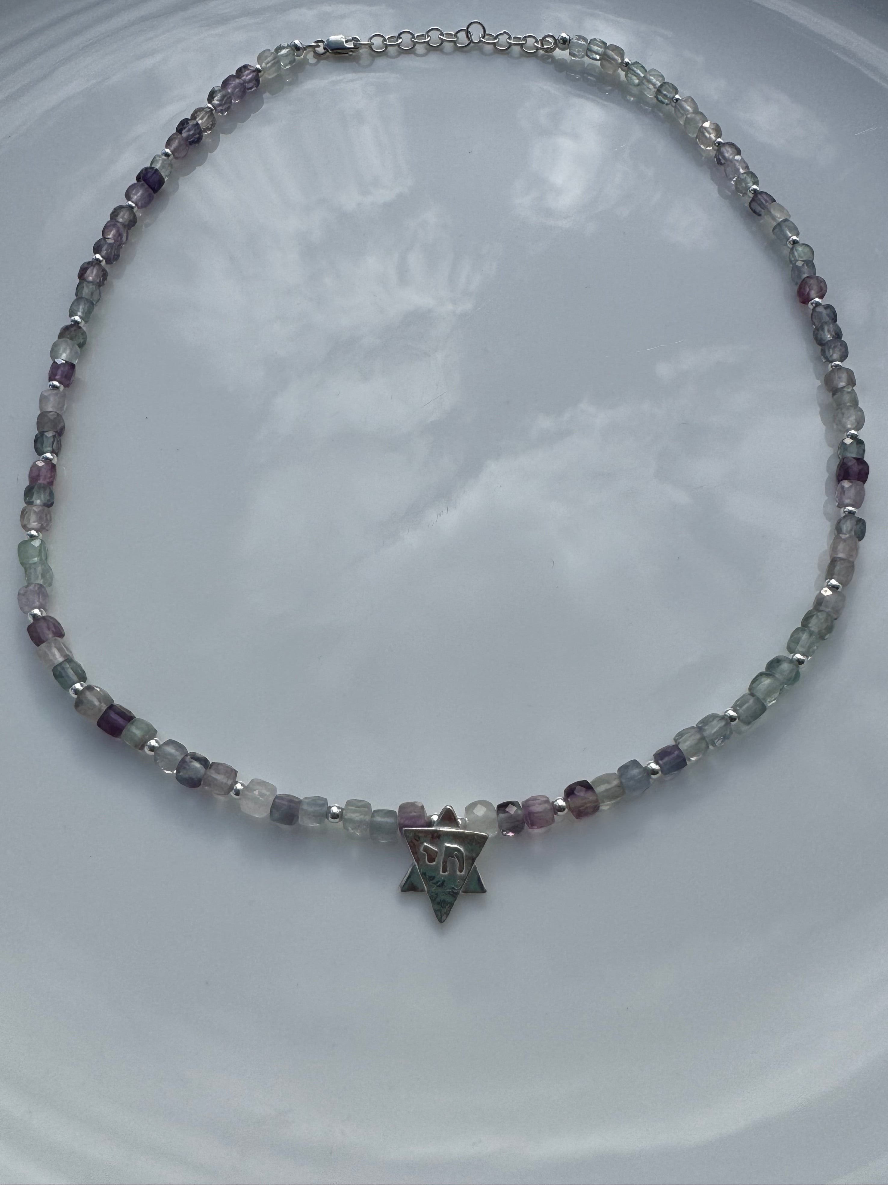 Fluorite Jewish Star Necklace