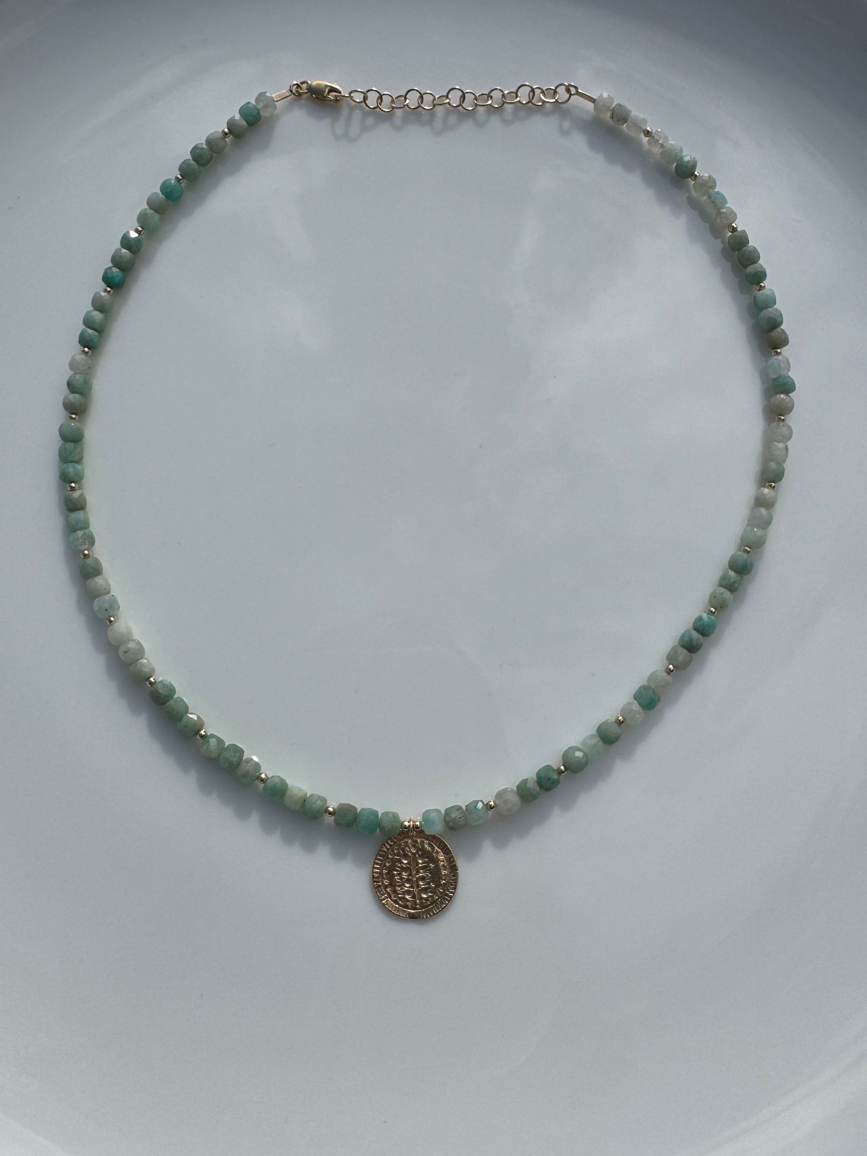 Amazonite Flower Charm Necklace