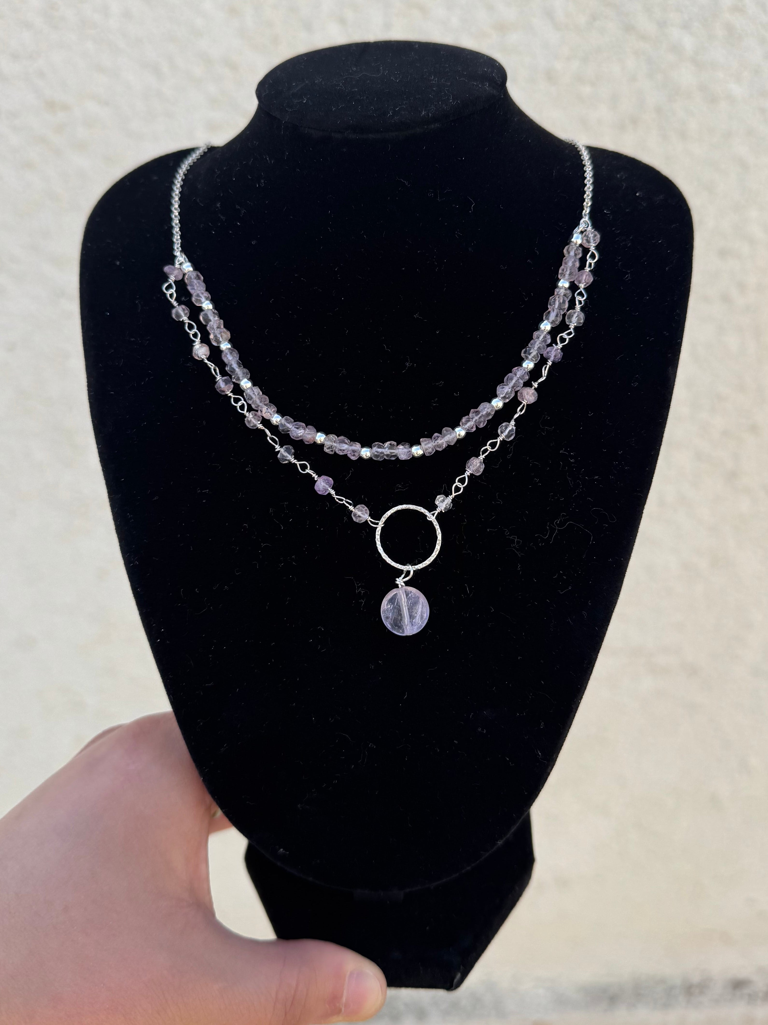 Purple Double Layer Gem Stone Necklace