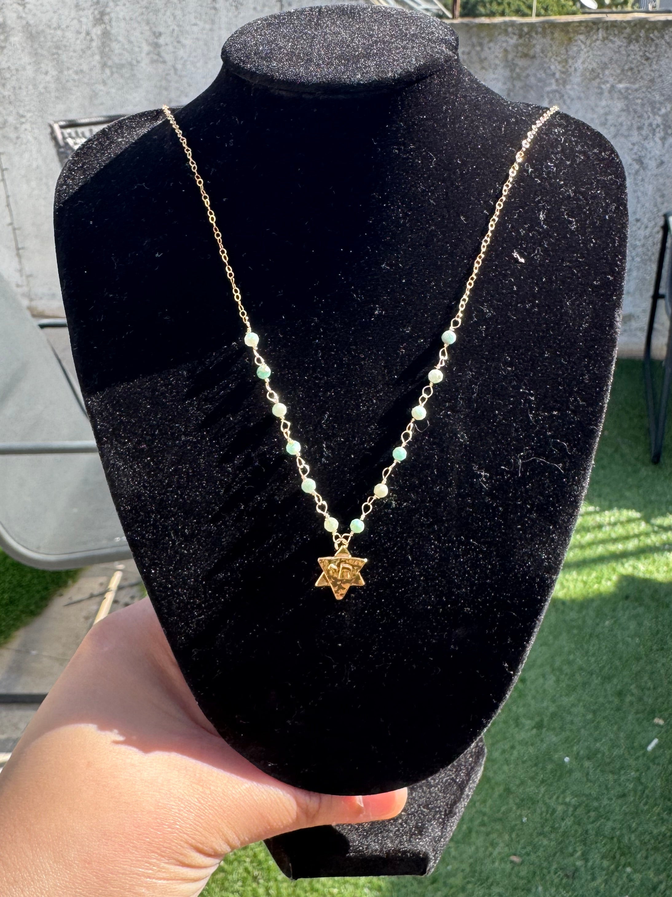 Blue Stone Jewish Star Necklace