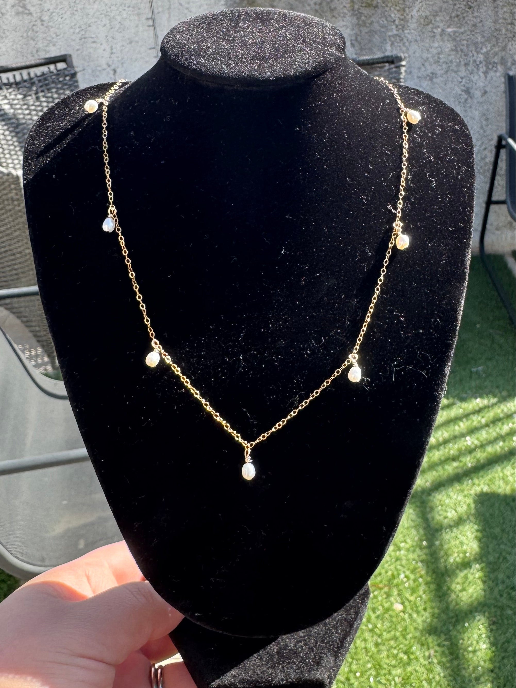 Gold Pearl Waterfall Necklace