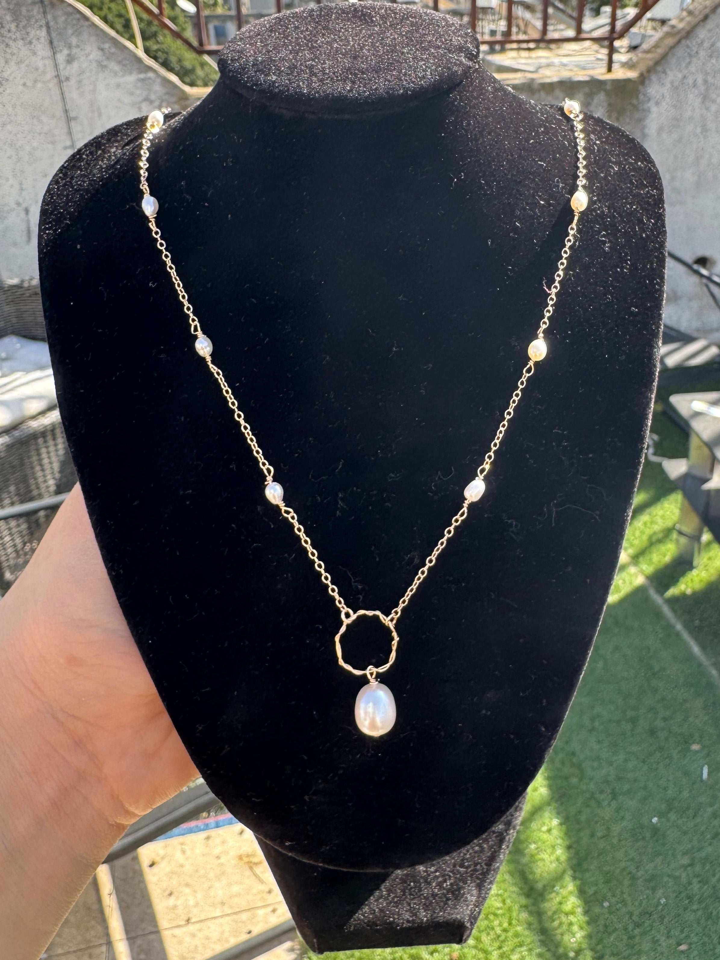 Gold Pearl Drop Necklace