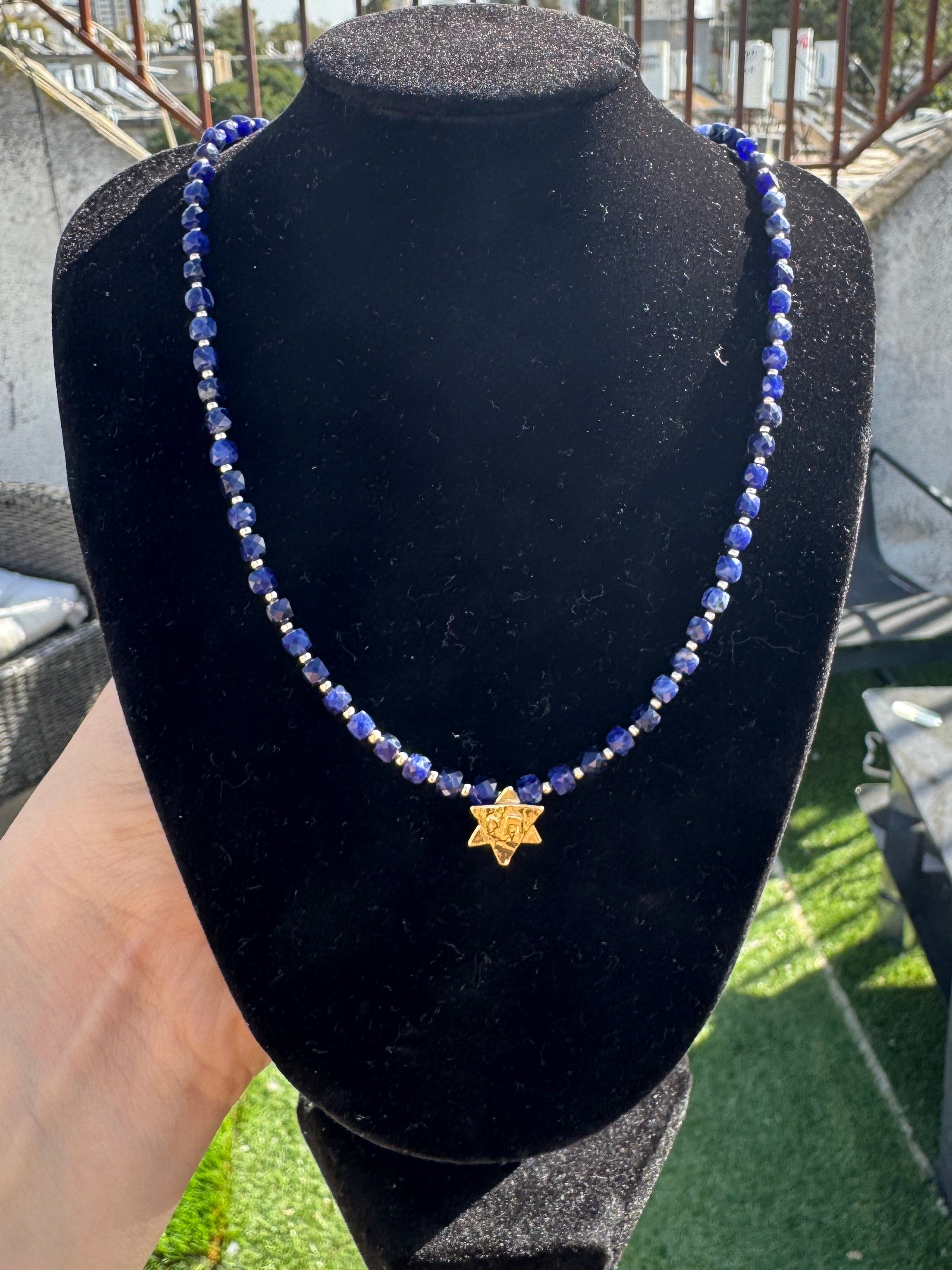 Dark Blue Jewish Star Necklace