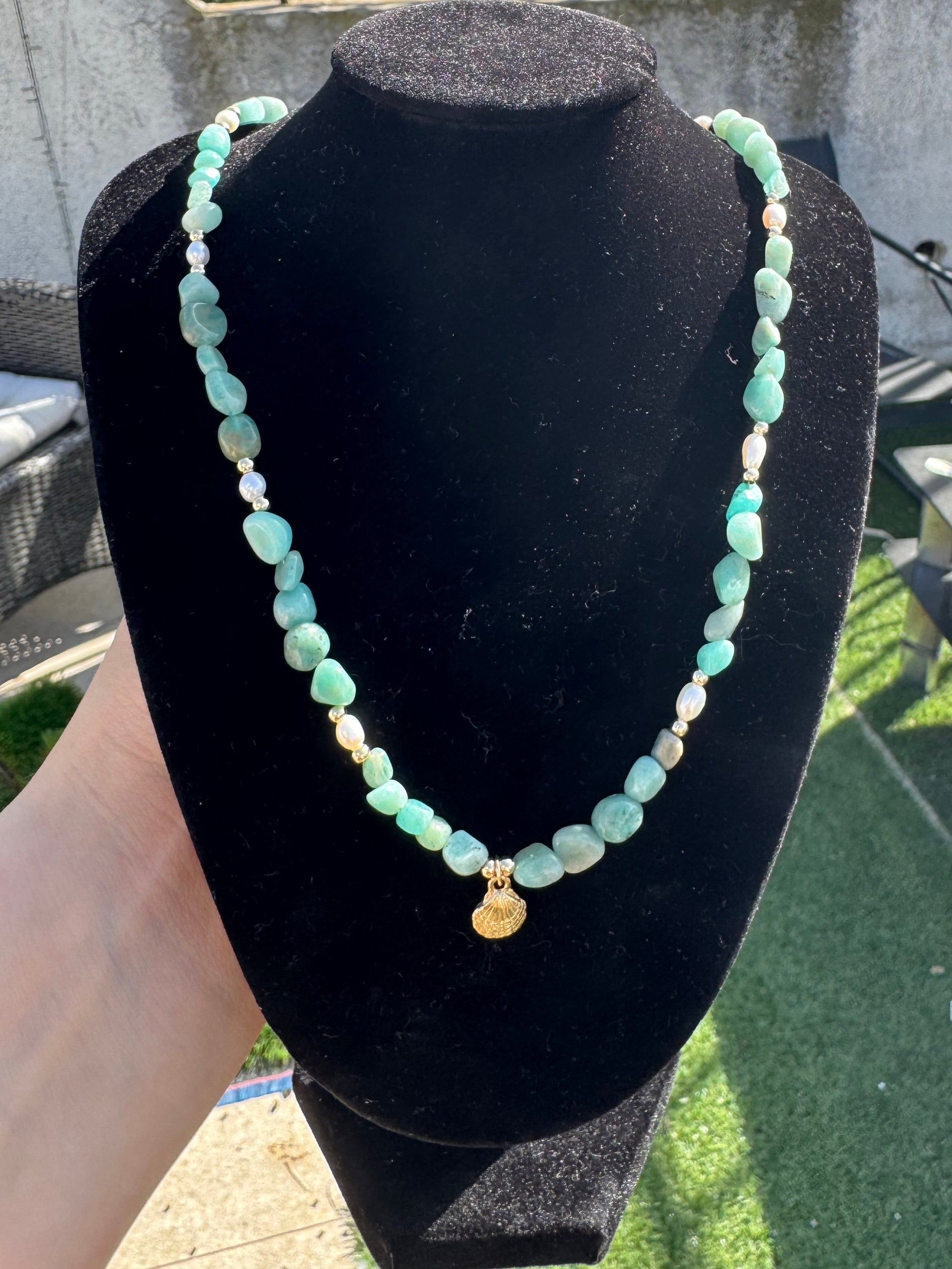 Gold Amazonite Sea Shell Necklace