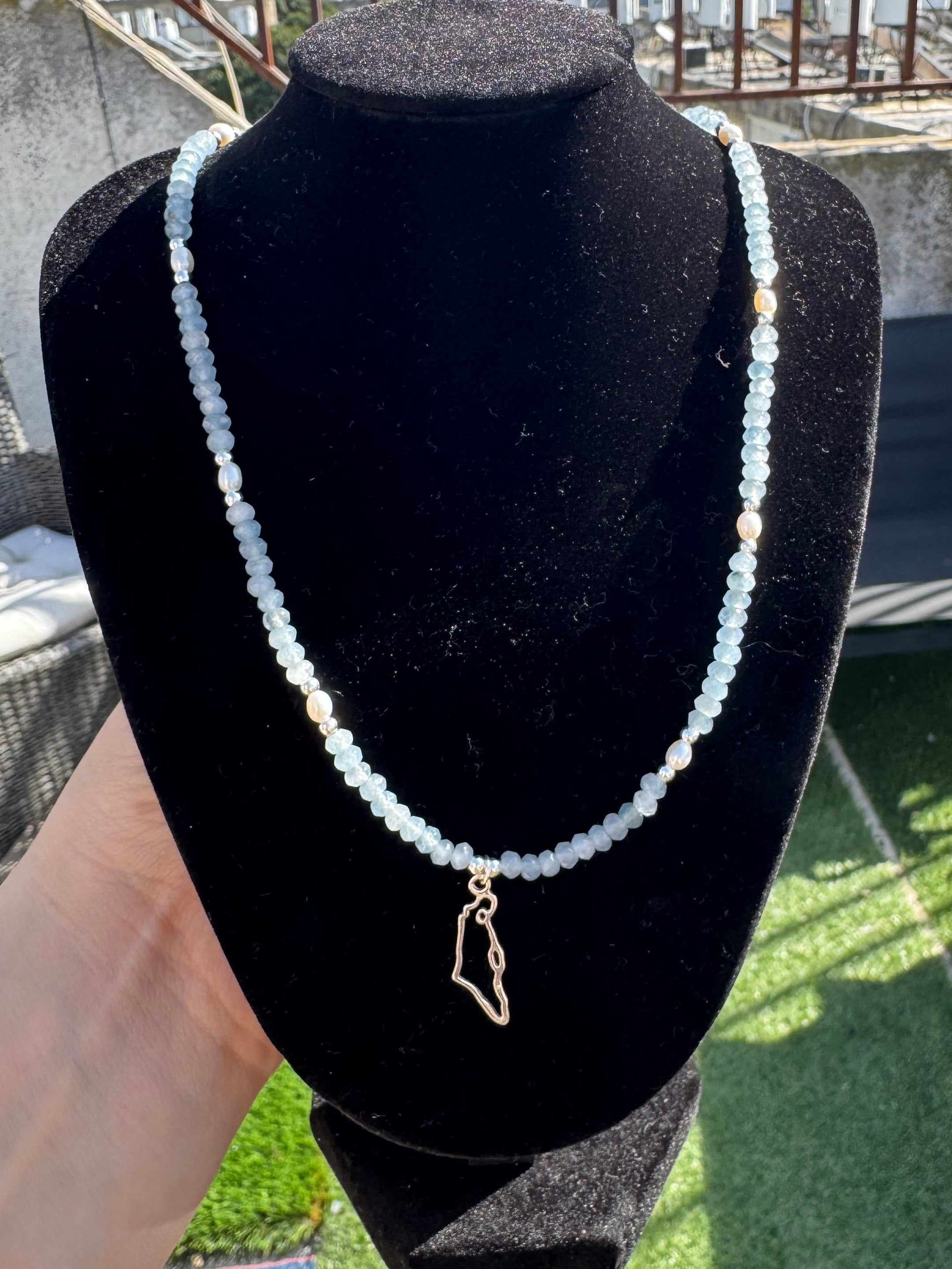 Blue Map of Israel Necklace