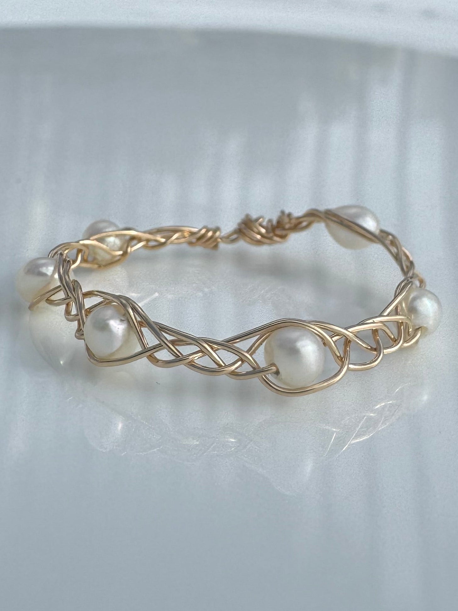 Gold Braided Pearl Ring