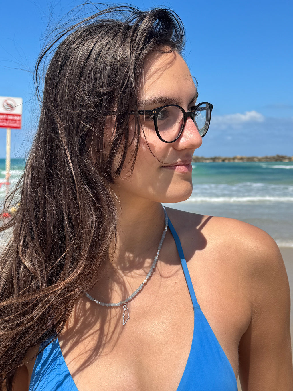 Blue Map of Israel Necklace